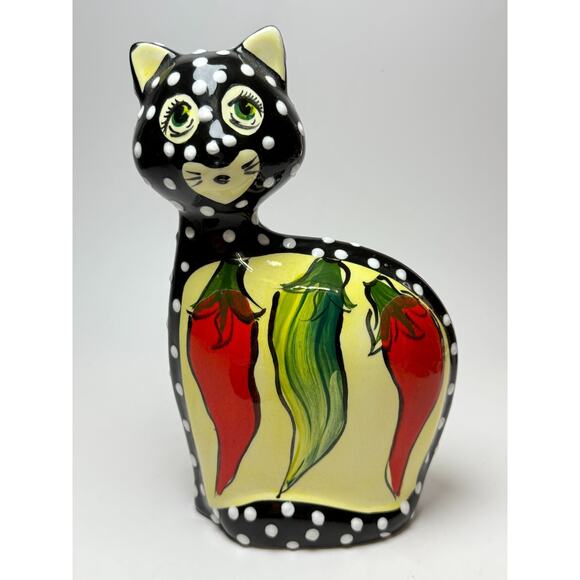 Anatoly Turov Russian Artist Cat Figure Black Polka Dots Chili Peppers Signed - Picture 1 of 7